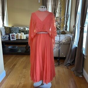 Fred Perlberg for Plaza 5 Chiffon Dress & Cape with beaded waist and collar Sz7